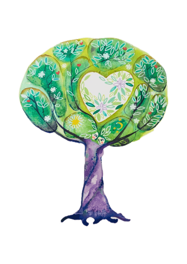 Visuel Harty Holistica : l'arbre et la phrase « Le privilège d'une vie est de devenir qui vous êtes vraiment »